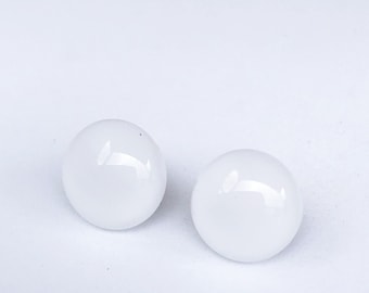 White Fused Glass Stud Earrings