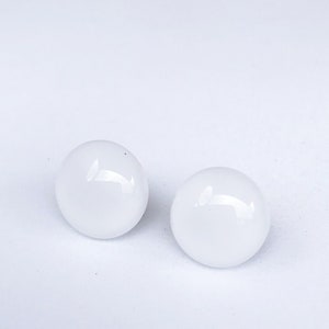 White Fused Glass Stud Earrings image 1