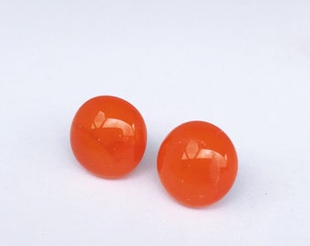Orange Fused Glass Stud Earrings