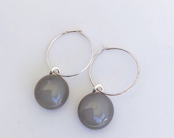 Grey Fused Glass Hoop Earrings