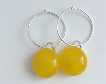 Yellow Fused Glass Hoop Earrings