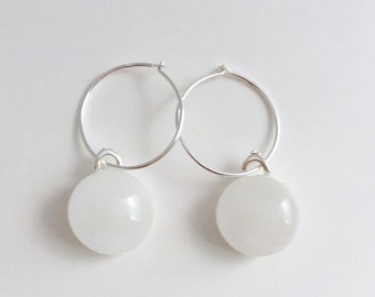 White Fused Glass Hoop Earrings