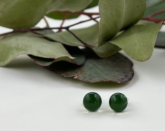 Forest Green Fused Glass Mini Stud Earrings