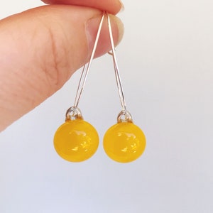 Yellow Fused Glass Sterling Silver Super Oval Earrings image 3