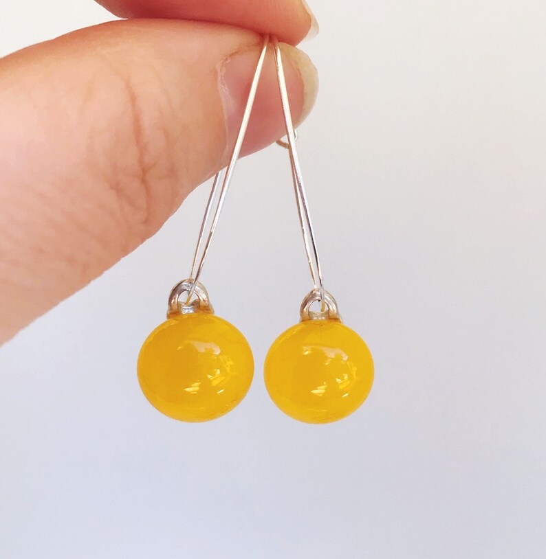 Yellow Fused Glass Sterling Silver Super Oval Earrings image 3