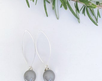 Grey Fused Glass Sterling Silver Drop Earrings