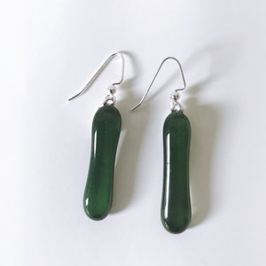 Forest Green Fused Glass Extra Long Dangle Earrings image 2