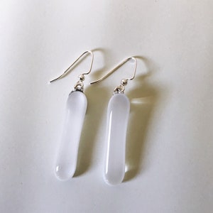 White Fused Glass Extra Long Dangle Earrings image 2