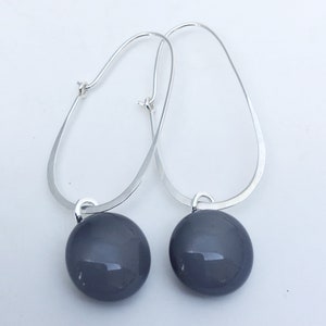 Grey Fused Glass Sterling Silver Super Oval Earrings image 1