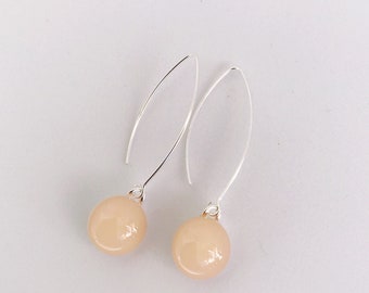 Champagne Pink Fused Glass Sterling Silver Drop Earrings