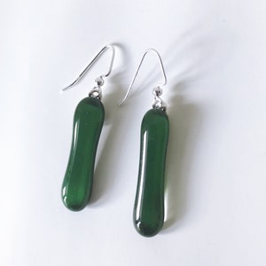 Forest Green Fused Glass Extra Long Dangle Earrings image 1