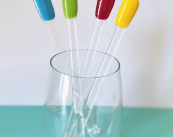 Fused Glass Rainbow Swizzle Sticks, Cocktail Stirrers