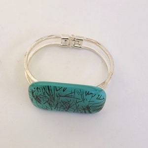 Turquoise Streaky Fused Glass Cuff Bangle image 3