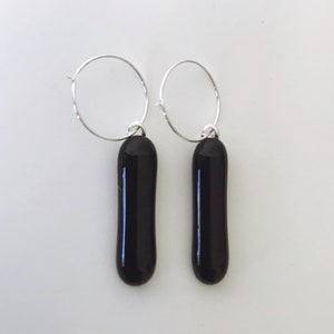 Black Fused Glass Extra Long Dangle Earrings image 3