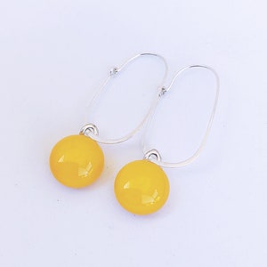 Yellow Fused Glass Sterling Silver Super Oval Earrings image 1