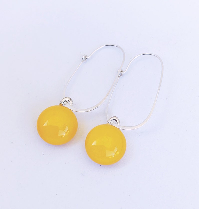 Yellow Fused Glass Sterling Silver Super Oval Earrings image 1