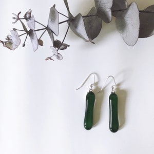 Forest Green Fused Glass Extra Long Dangle Earrings image 3