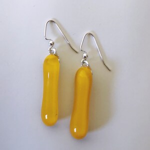 Yellow Fused Glass Extra Long Dangle Earrings image 2