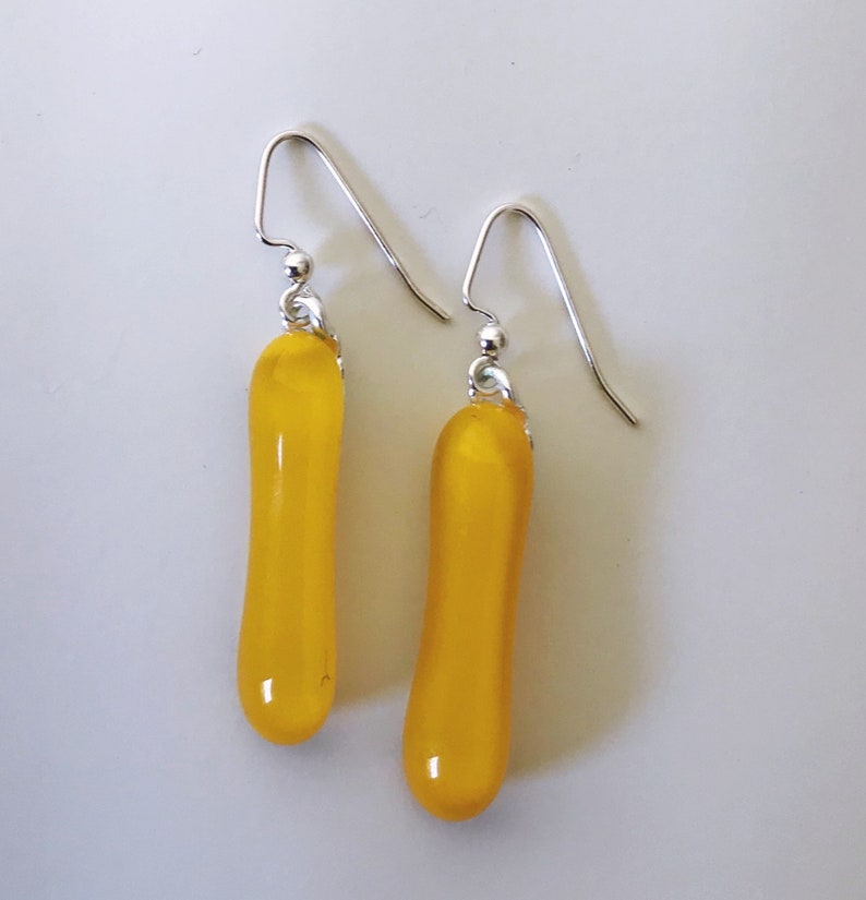 Yellow Fused Glass Extra Long Dangle Earrings image 2