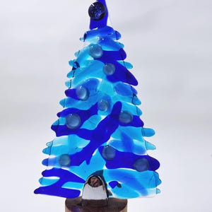 Fused Glass Christmas Tree, Blue,  White, Coastal, Christmas Decor, Table Top decoration