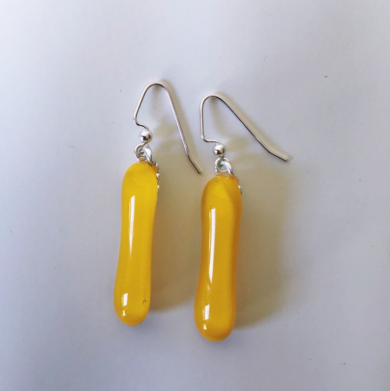 Yellow Fused Glass Extra Long Dangle Earrings image 1