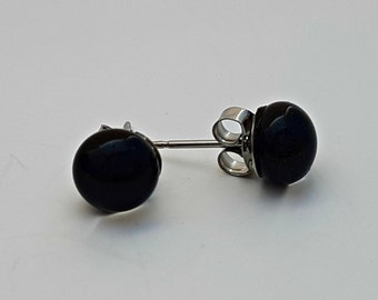 Black Fused Glass Mini Stud Earrings