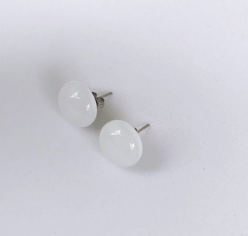 White Fused Glass Stud Earrings image 3