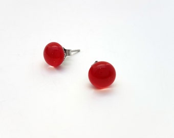 Red Fused Glass Mini Stud Earrings