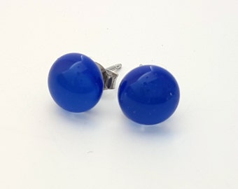 Blue Fused Glass Mini Stud Earrings
