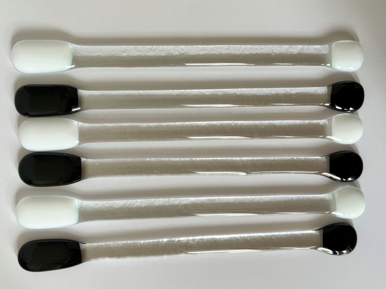 Fused Glass Monochrome Swizzle Sticks, Cocktail Stirrers image 2