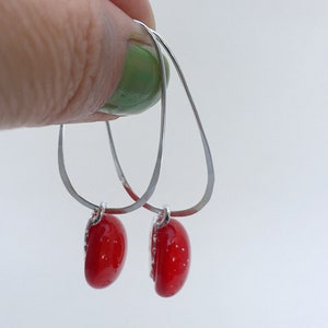 Red Fused Glass Sterling Silver Super Oval Earrings image 2