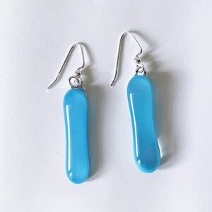 Aqua Blue Fused Glass Extra Long Dangle Earrings image 2