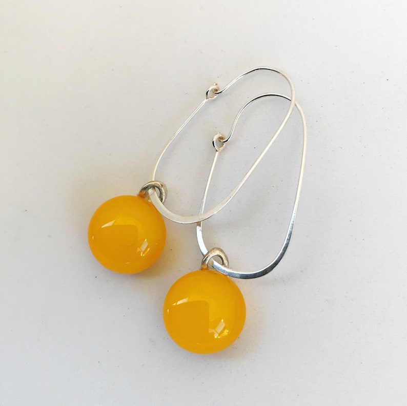 Yellow Fused Glass Sterling Silver Super Oval Earrings image 2