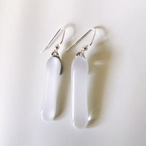 White Fused Glass Extra Long Dangle Earrings image 1