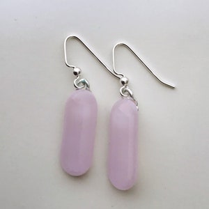 Pale Pink Fused Glass Extra Long Dangle Earrings image 1