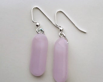 Pale Pink Fused Glass Extra Long Dangle Earrings