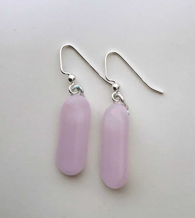 Pale Pink Fused Glass Extra Long Dangle Earrings image 1