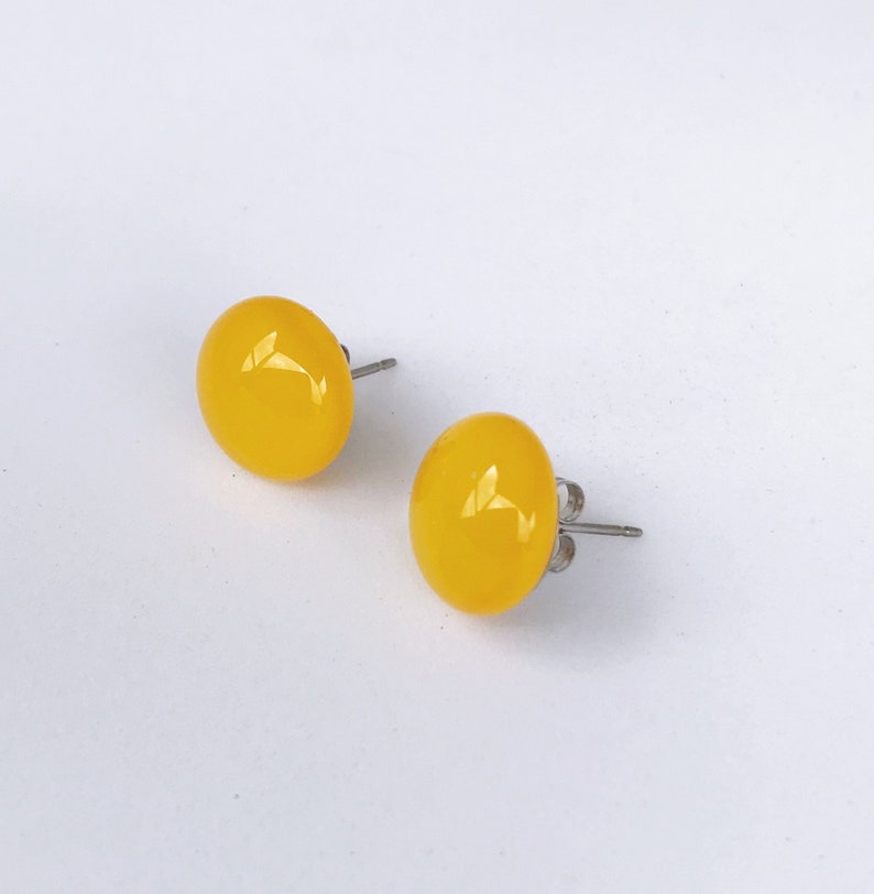 Yellow Fused Glass Stud Earrings image 2