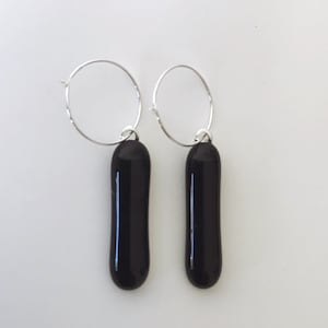 Black Fused Glass Extra Long Dangle Earrings image 1