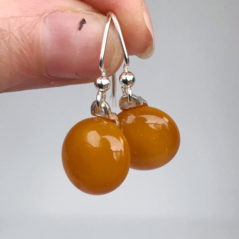 Mustard Fused Glass Short Dangle Earrings image 3