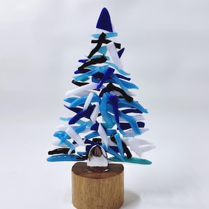 Fused Glass Christmas Tree, Blue,  White, Coastal, Christmas Decor, Table Top decoration