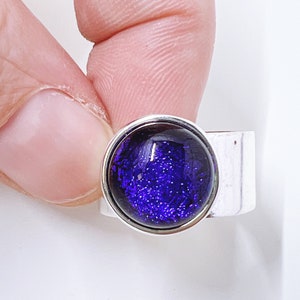 Purple Dichroic Fused Glass Adjustable Ring image 2