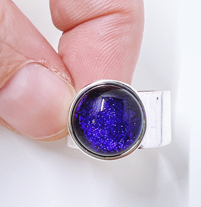 Purple Dichroic Fused Glass Adjustable Ring image 2