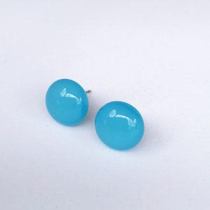 Aqua Fused Glass Stud Earrings image 2