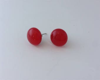 Red Fused Glass Stud Earrings