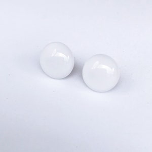 White Fused Glass Stud Earrings image 2