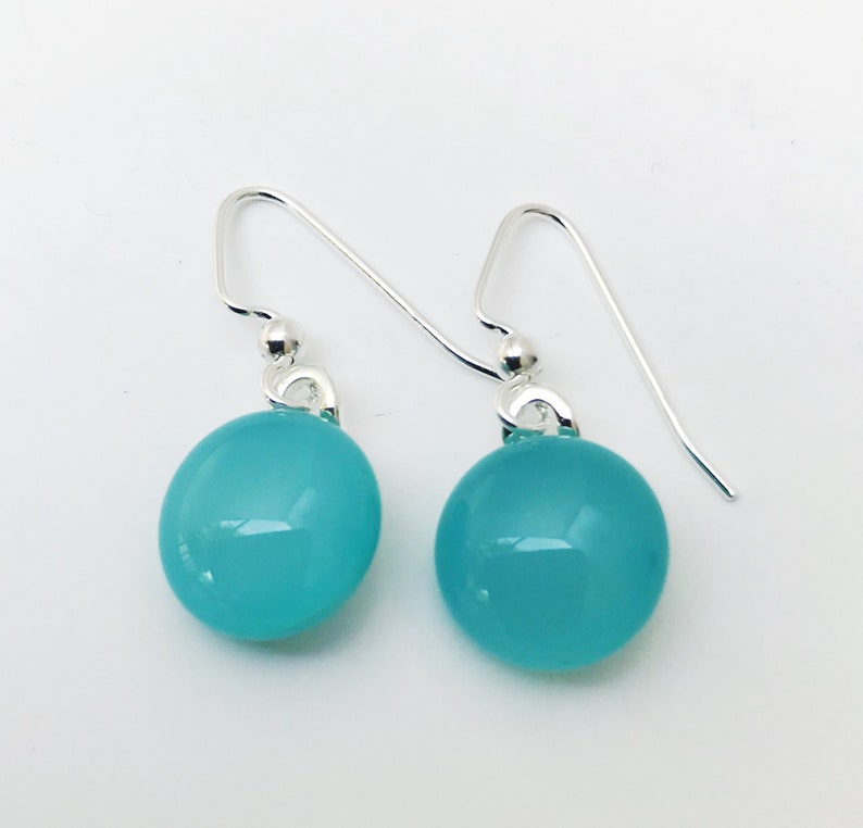 Turquoise Fused Glass Short Dangle Earrings image 1