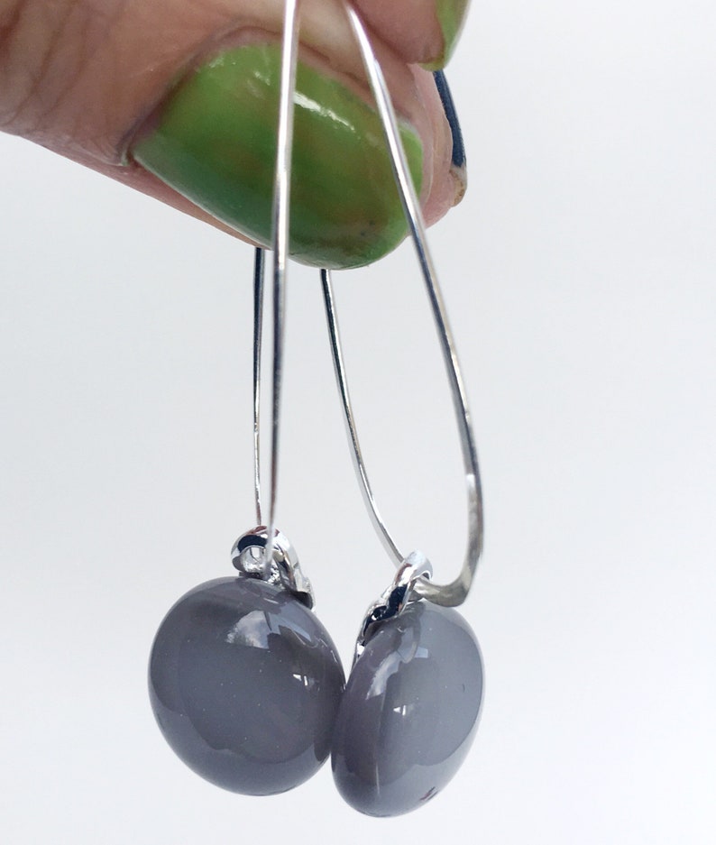 Grey Fused Glass Sterling Silver Super Oval Earrings image 3