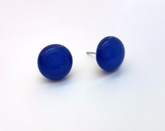 Blue Fused Glass Stud Earrings