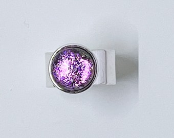Pinky Purple Dichroic Fused Glass Adjustable Ring